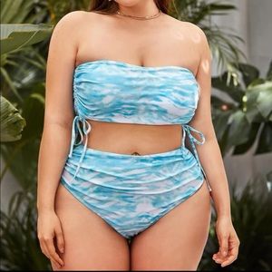Blue/Green High-Waisted Bandeau Bikini